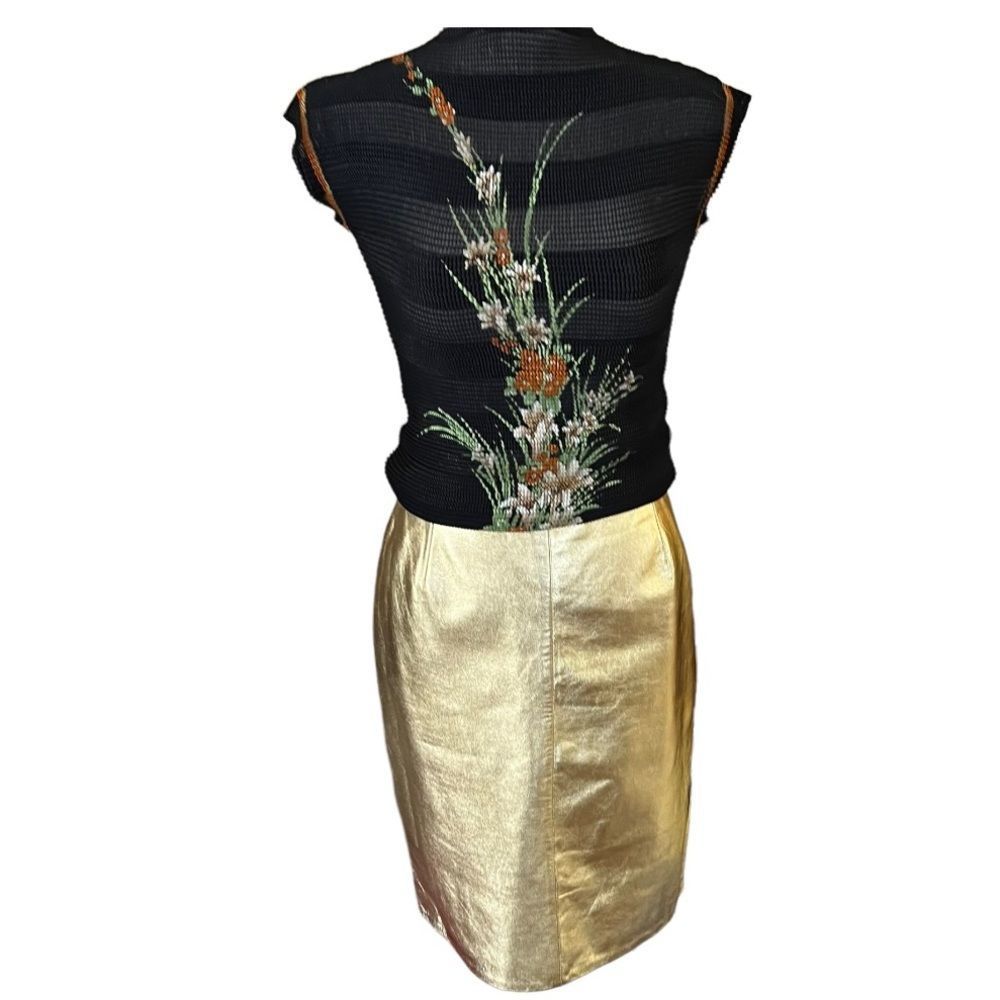 Vintage A line gold genuine leather skirt. Made in Isreal- Size 12